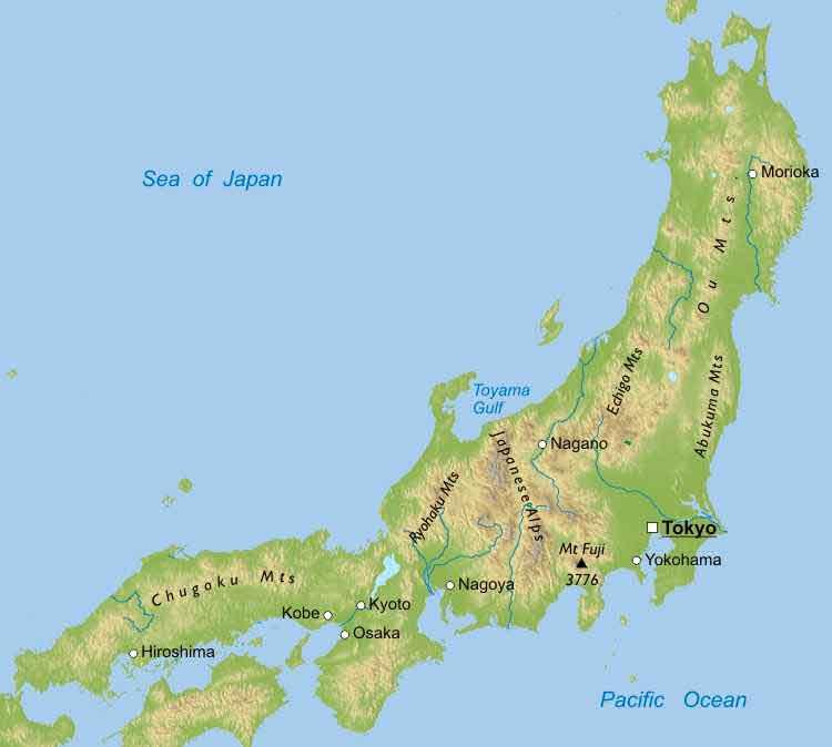 Japan mountains map - Map of mountains in japan (Eastern Asia - Asia)