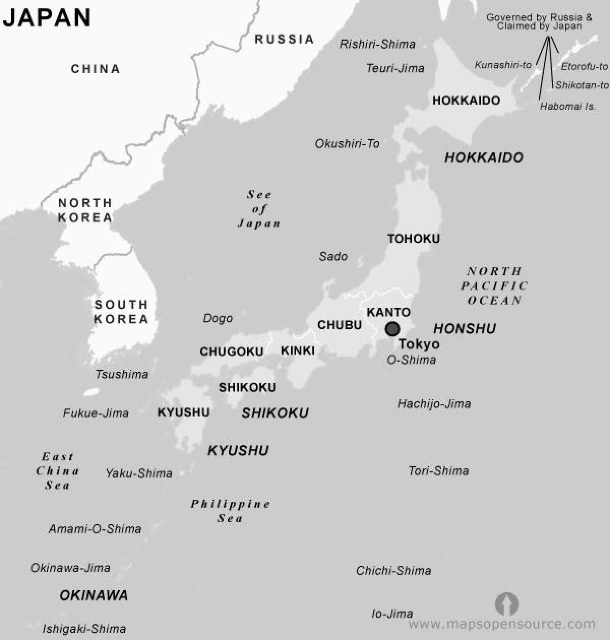 black and white map of japan