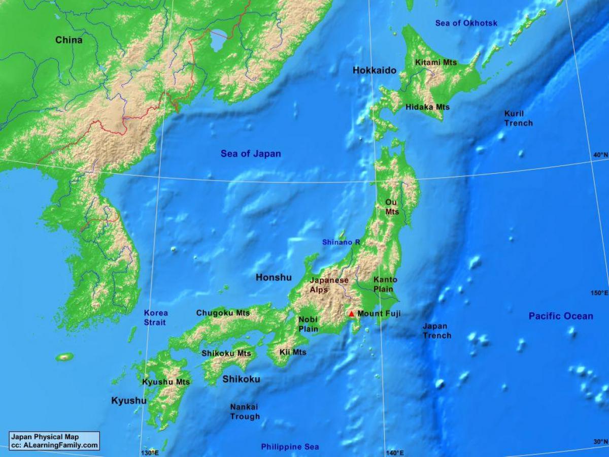 Physical Map Of Japan Physical Map Japan Eastern Asia Asia